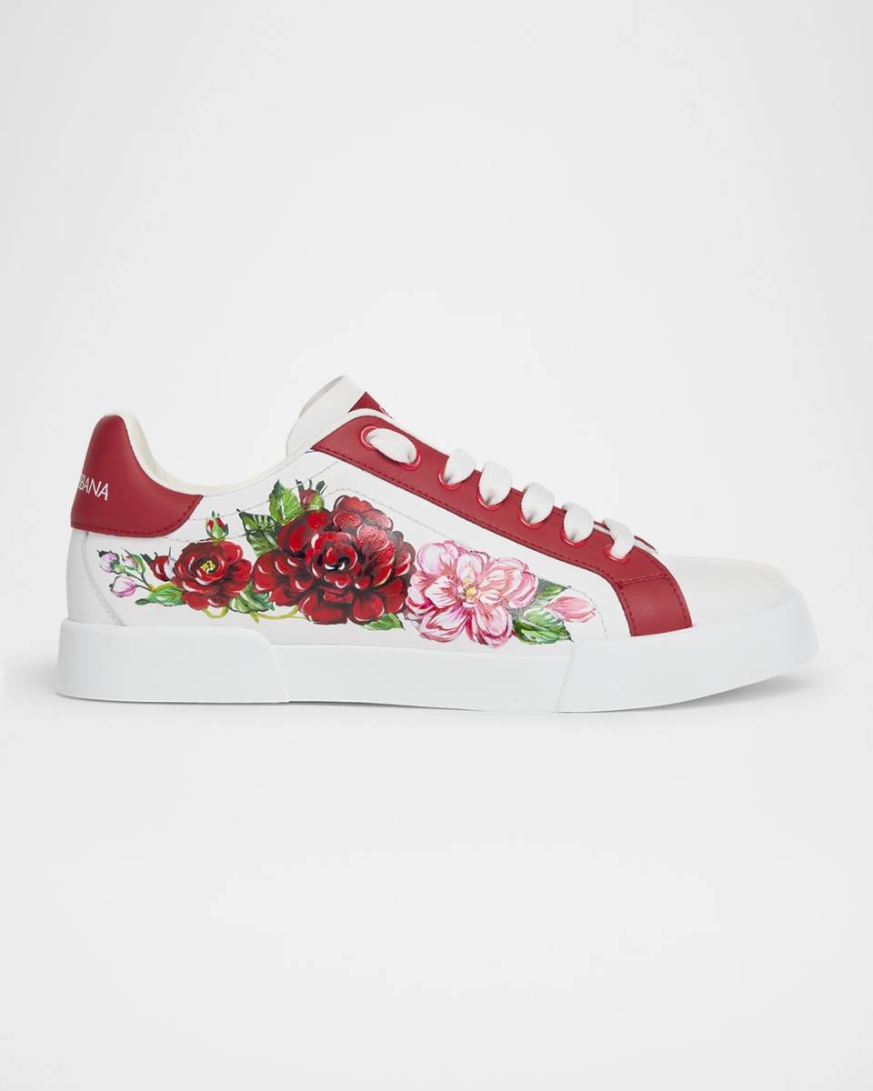 Portofino Painted Flower Leather Sneakers